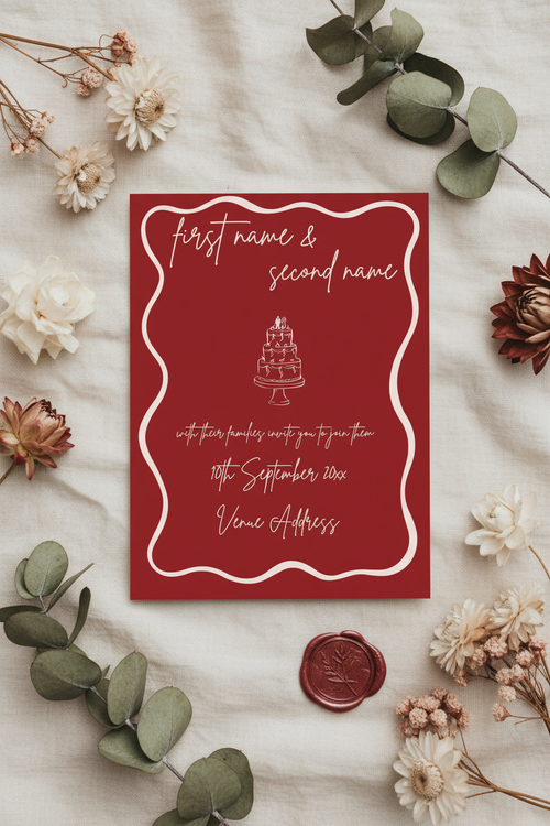 Red Wedding Invitation Flatlay